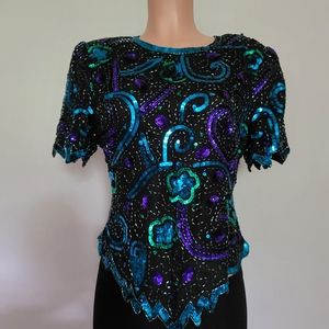 Laurence Kassar Vintage Beaded Sequin Top – Black Multi Color Size L.